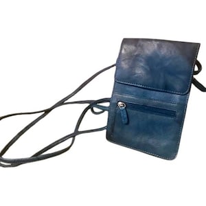 Leder Minimalist Cross Body Bag Vintage 1980s Blau Ideal für Reisen
