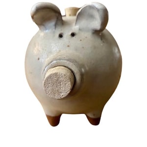 Art Pottery Piggie Stoneware Two Corks Artist Signed Farmhouse Country Kitchen