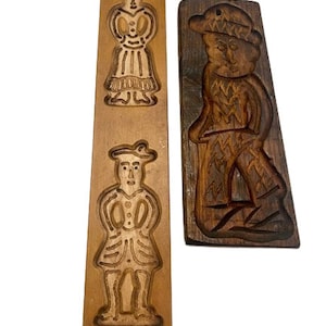 Wooden Dutch Cookie Molds Speculaas Gingerbread Kitchen Decor Set of Two People Folk Art