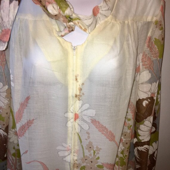 Dress Vintage Floral Border Print Sheer Dress Tun… - image 7