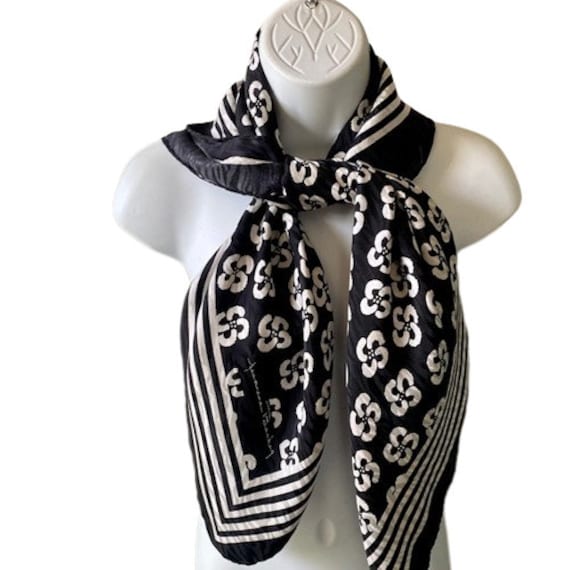 Silk Scarf Jeannene Booher Vintage 1980s Black Wh… - image 1