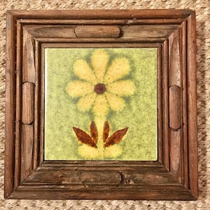 Vintage Mid Century Vitroceramica Wooden Framed Tile Trivet Made in Spain 60s