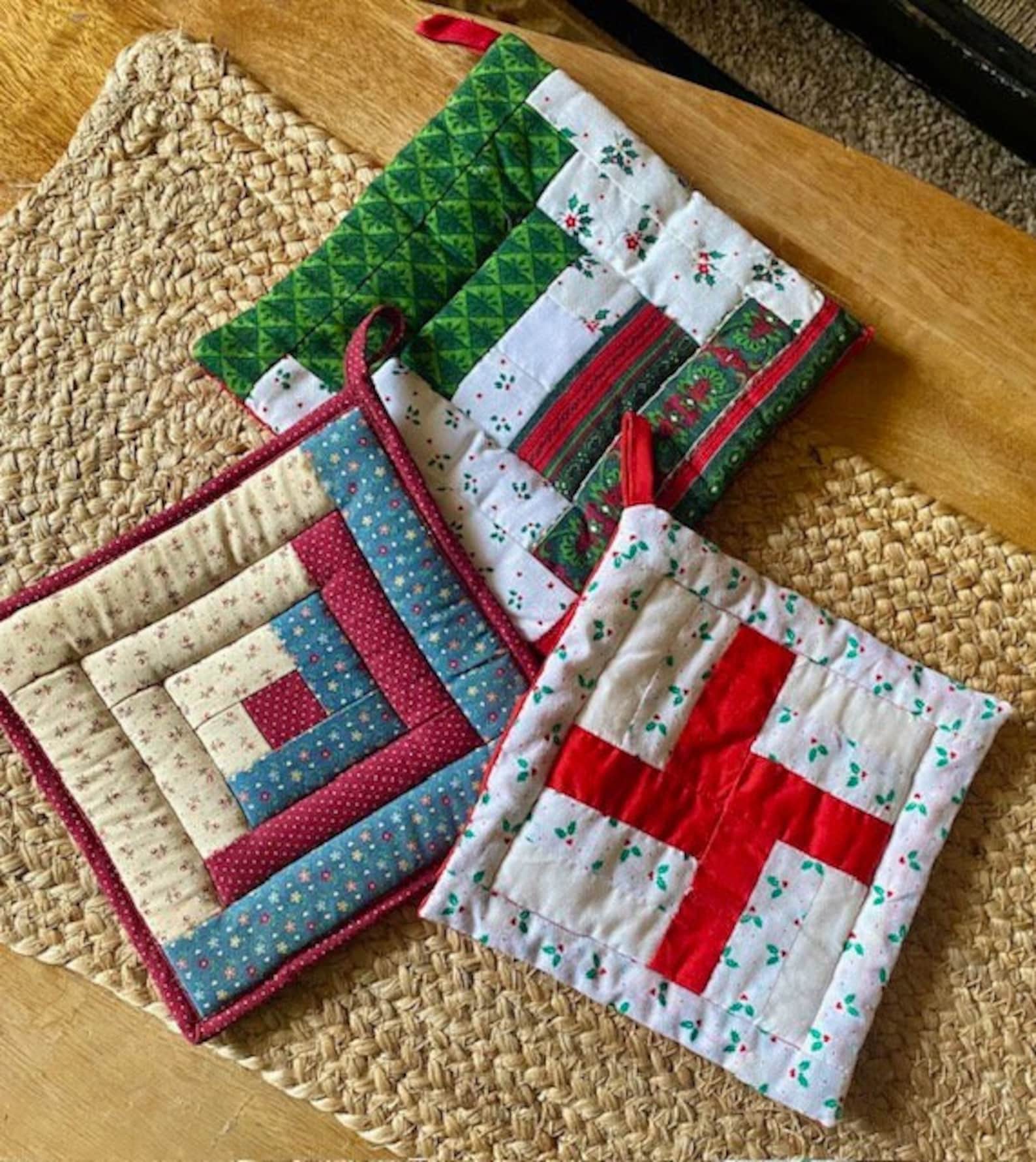 Quilt Square Pot Holders or Trivets Handmade Christmas Theme Winter ...