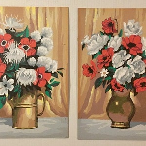 Pintura por números: amapolas vintage, flores, década de 1960, mediados de siglo, lista para enmarcar, galería de pared