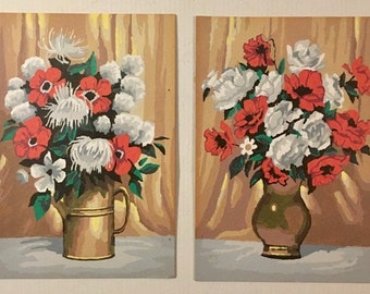 Pintura por números: amapolas vintage, flores, década de 1960, mediados de siglo, lista para enmarcar, galería de pared