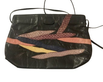 Sac Cuir Serpent Venetto Vintage Épaule Bandoulière Pochette Années 1980 Noir Couleurs