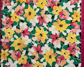 Bufanda floral vintage de colores brillantes, cuadrada grande, años 80, hecha en Italia