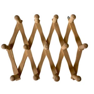 Accordion Peg Rack Expandable Mug or Coat or Hat Rack Sturdy Wood Wall Mount Twelve Pegs