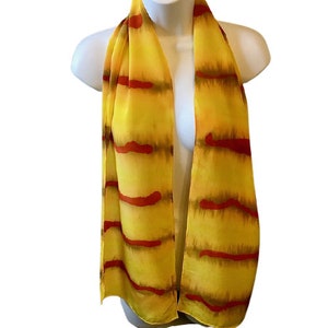 Vintage 90s Scarf Handmade Hand Dyed Oblong Yellow Gold Rust