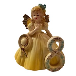 Josef Originals Vintage Birthday Angel Figurine 8th Birthday Yellow Dress Japan