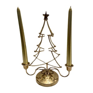 Candleholder Brass Tone Christmas Tree Taper Candles Centerpiece Holiday Decor Vintage 1970s