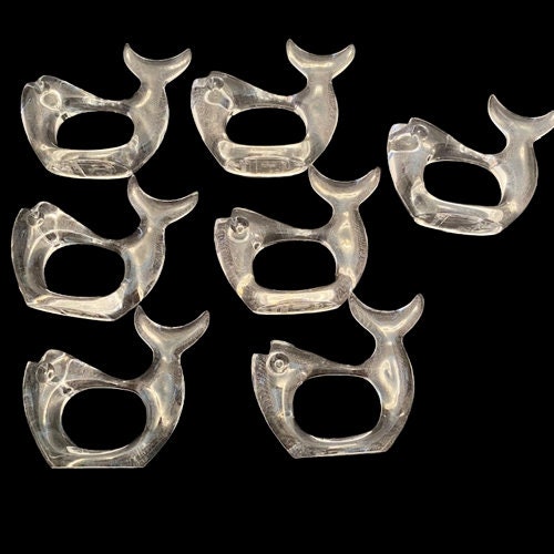 Bijan Lucite Napkin Rings Fish Set of Eight Clear Vintage 1970s
