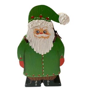 Handmade Vintage Wooden Santa Folk Art Style Hand Painted Holiday Christmas Mantle Centerpiece Decor