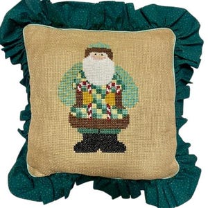 Almofada de Papai Noel feita à mão em ponto cruz 20&quot; x 20&quot; decoração de Natal