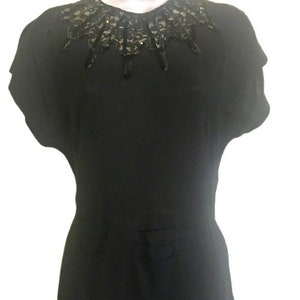 Little Black Dress Vintage Sequin Neckline Flounce Ruffle Hem image 3