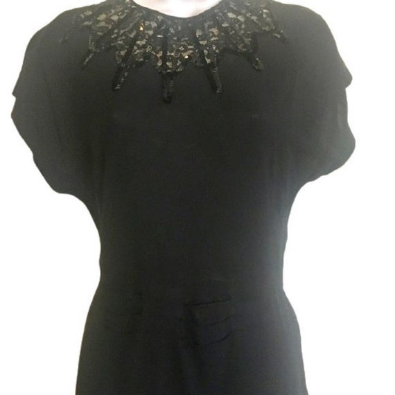 Little Black Dress Vintage Sequin Neckline Flounc… - image 3