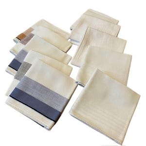 Mens Hankies Set of Ten Vintage Handkerchiefs Cotton Stripes Solids