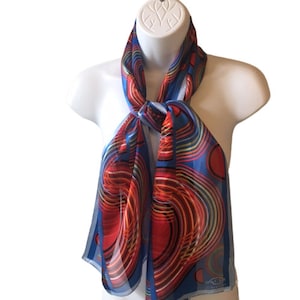 Scarf Oscar de la Renta Silk Rainbow Circle Print Colorful Oblong