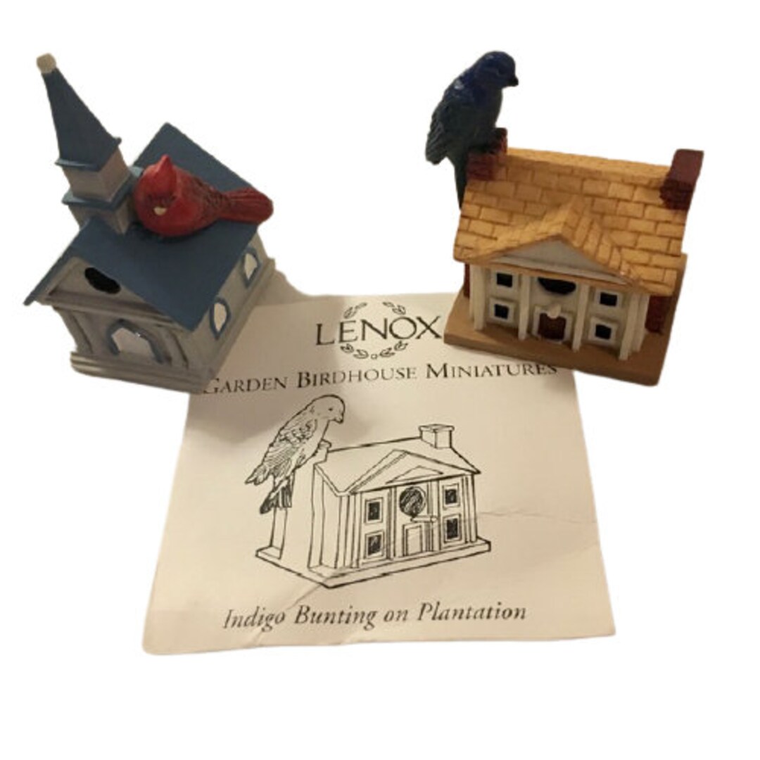 Lenox Garden Birdhouse Miniatures Set of Two Cardinal Church Indigo
