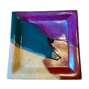 Kunst aardewerk keramische schaal kleurrijk abstract gesigneerd Susan Davy