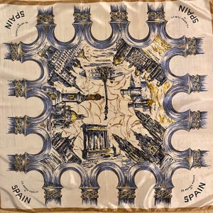 Souvenir Scarf U.S. Armed Forces in Spain Blue Gold Yellow Black Spanish Cities