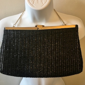 Saddle River Vintage Straw Clutch Crossbody Black