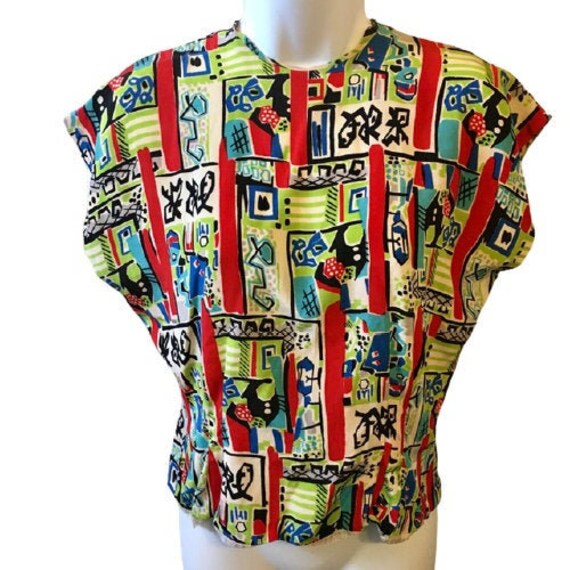 Dorothy Korby Vintage 1940s Novelty Print Blouse S