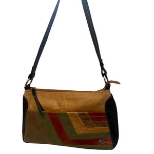 The Sak Leather Shoulder Bag Patchwork Neutral Colors Vintage 90s image 5