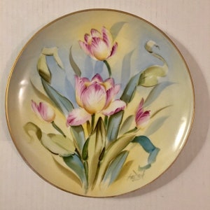 CMC Maureil Chapeau et Charles Limoges France Tulip Plate Hand Painted Signed Gold Rim