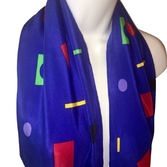 Albert Nipon Silk Scarf Vintage 80s Bold Geometri… - image 3