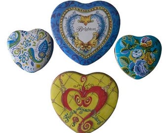Brighton Heart Shaped Tin Set of Four Colorful Decorative Storage
