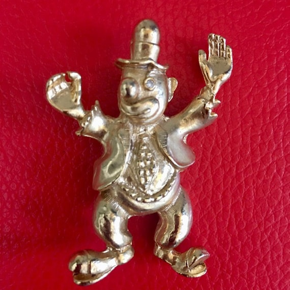 Gold tone Metal Vintage Clown Pin Brooch - image 1