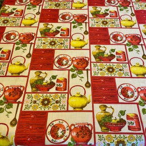 Fruit of the Loom Vintage Tablecloth Kitchen Print Harvest Colors Table Overlay Curtain Fabric 1960s