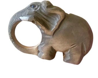 Elephant Napkin Rings Hand Carved Set of Four Wood