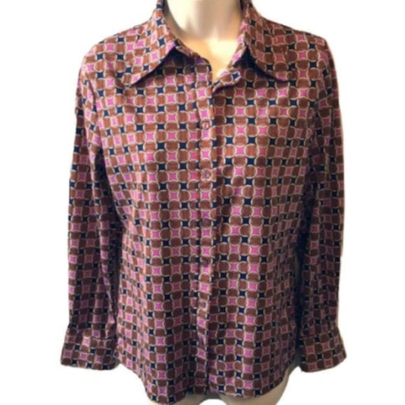Vintage 1970's Polyester Knit Button Front Blouse - image 1