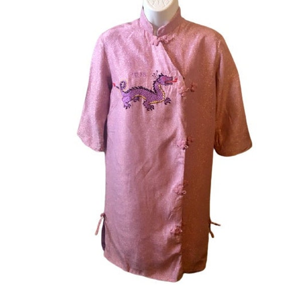Vintage Pink Top Jacket Tunic Mandarin Collar Spa… - image 1