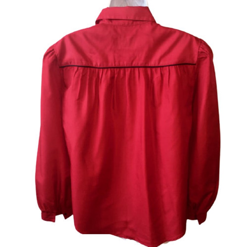 Panhandle Slim Blus Vintage 70-80-tal Röd Svart Passpoal Western Cowgirl 12 bild 3