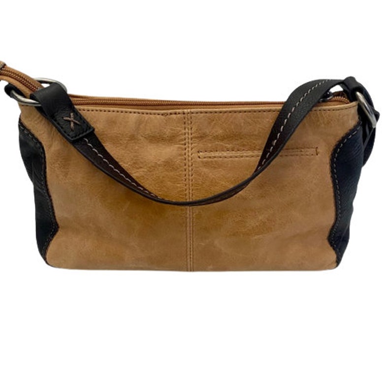 The Sak Leather Shoulder Bag Patchwork Neutral Colors Vintage 90s image 3