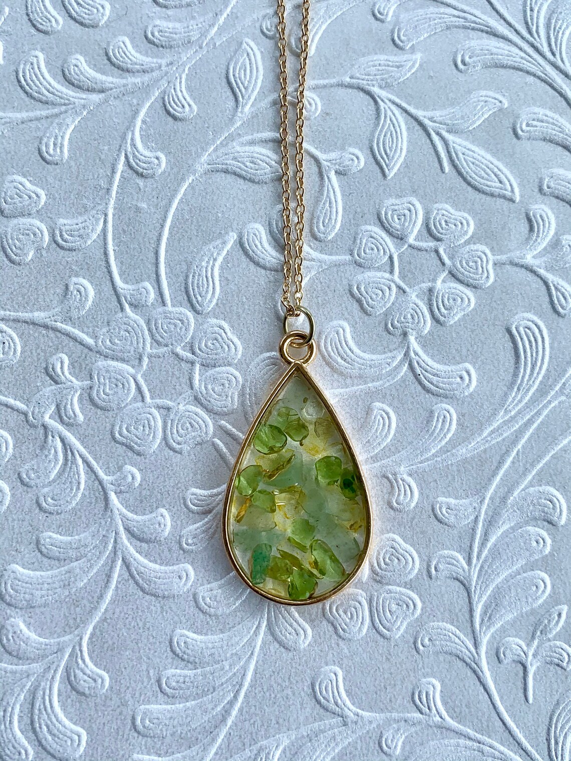 Gold Teardrop Pendant With Embedded Crystals Etsy