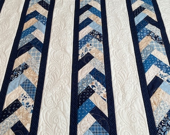 BELLE BLUE Queen Braid Quilt, New, Handmade 96"x100", Cotton, NewHeirloomQuilts