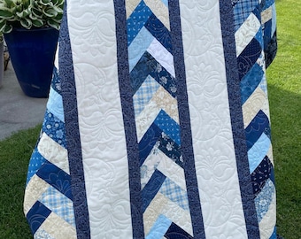 New, Handmade Queen Size 97”x96.5” Blue Braid Quilt, NewHeirloomQuilts