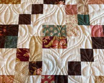 Handmade King Size Cotton Quilt, Traditional Floral Geometric Patchwork