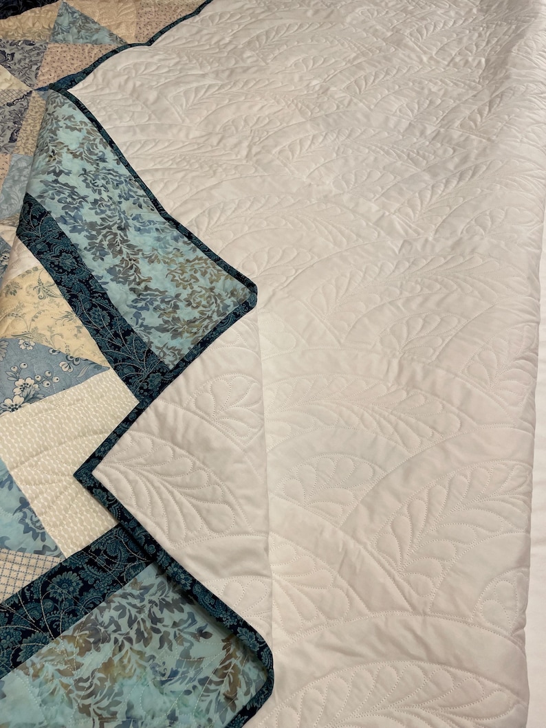 Handmade Blue Star Quilt, Full/Double, Cotton/Wool Batting, Coastal Contemporary Decor image 8