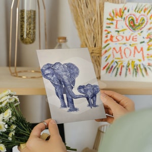 Cartão Dia das Mães Dip Pen Desenho Família Elefante