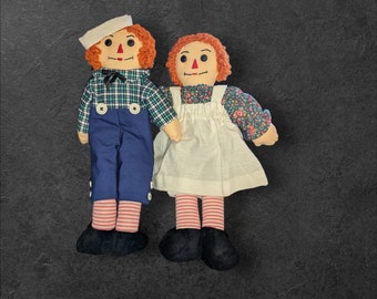 2 bellissime bambole vintage Raggedy Ann e Andy a due facce (sveglio e addormentato) fatte a mano!