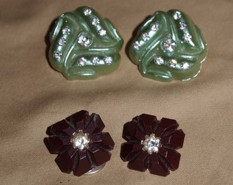 Wonderful Pair of Stylish Retro Colored Celluloid and RHINESTONE Earrings!