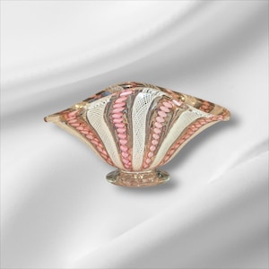 Impresionante jarrón vintage de cristal artístico veneciano rosa y blanco Zanfirico Lattcino