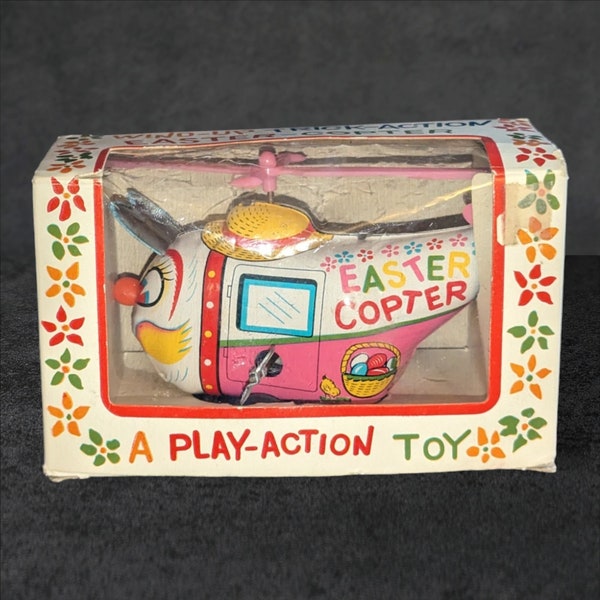 Amazing Vintage Tin Wind-Up Easter-Copter Toy! Mint in Box!