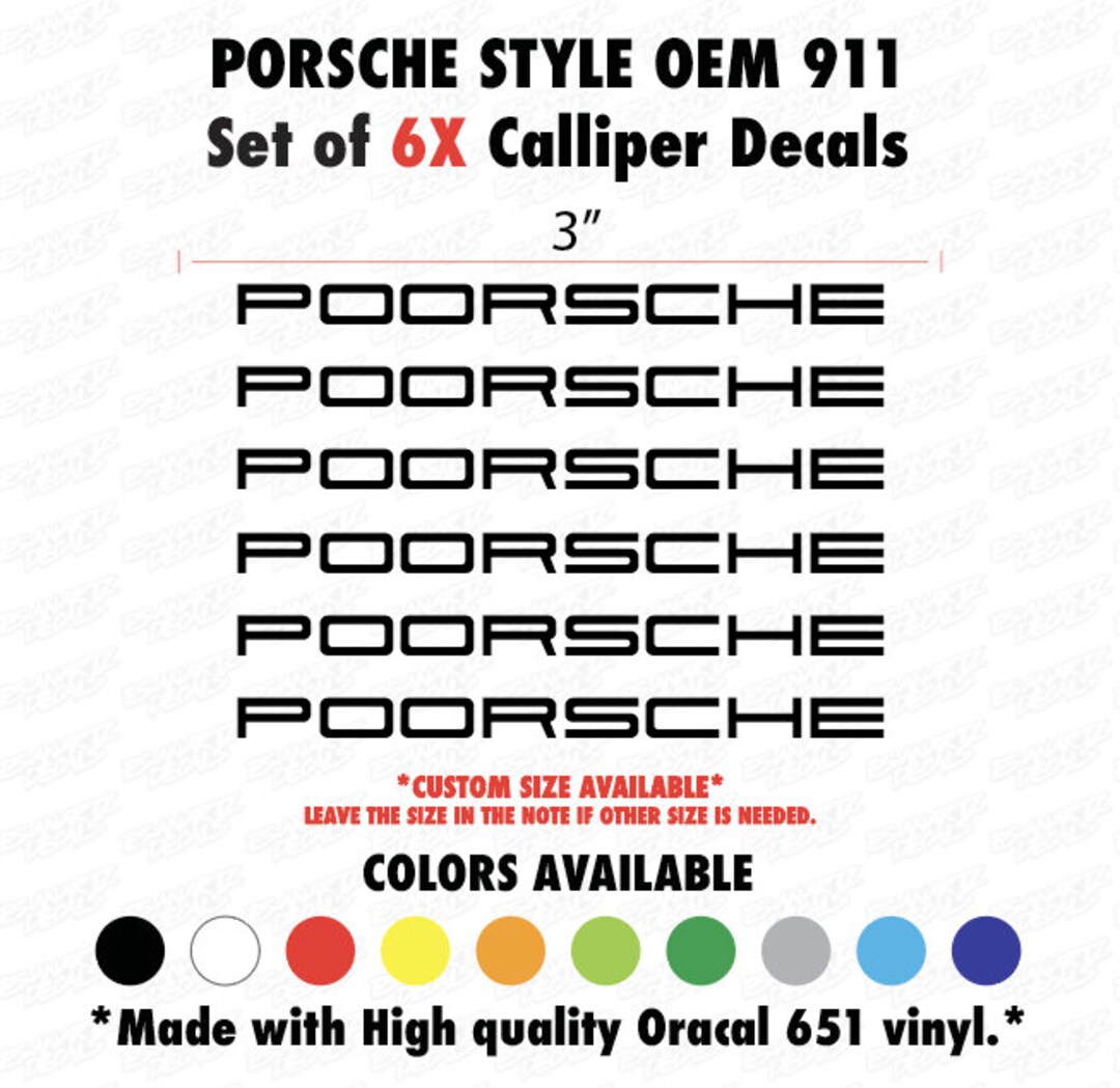 OEM Porsche Style Custom 911 Brakes Calipers Decals Set 6X Etsy