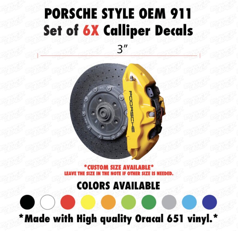 OEM Porsche Style Custom 911 Brakes Calipers Decals Set 6X Etsy